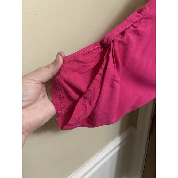 Luna Moon Hot Pink Boho Tunic Floral Embroidered Blouse Half Button Light Size L - Picture 5 of 16